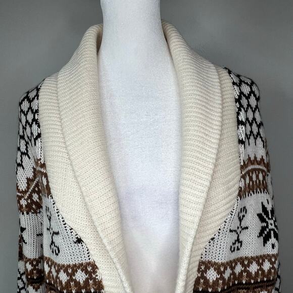 Vintage KMart Women's Fair Isle Print Cardigan Sweater *no belt* Sz L Fisherman - Picture 2 of 10